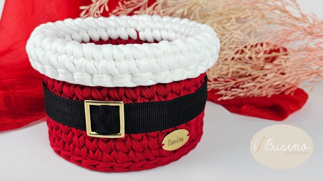 🎅✨ Cestino Babbo Natale in fettuccia – con base in legno forata | Idea Natale porta panettone 