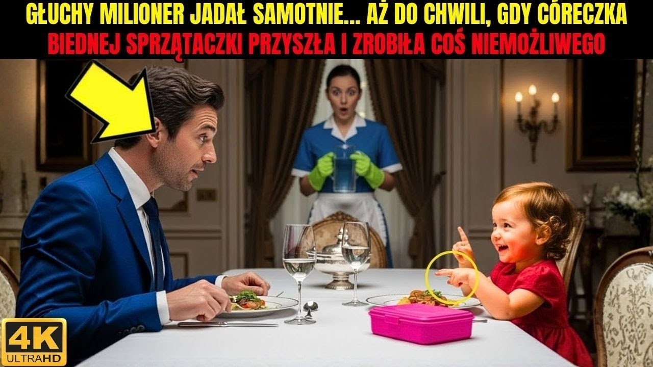 GŁUCHY MILIONER JADAŁ SAMOTNIE… AŻ DO CHWILI, GDY CÓRECZKA BIEDNEJ SPRZĄTACZKI PRZYSZŁA I ZROBIŁA