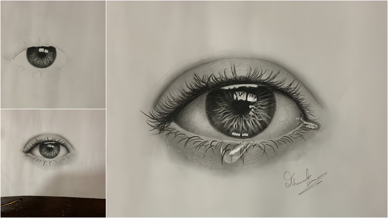 كيفية رسم و تظليل العين بطريقة واقعية - how to draw and shade a realistic eye with tear drop