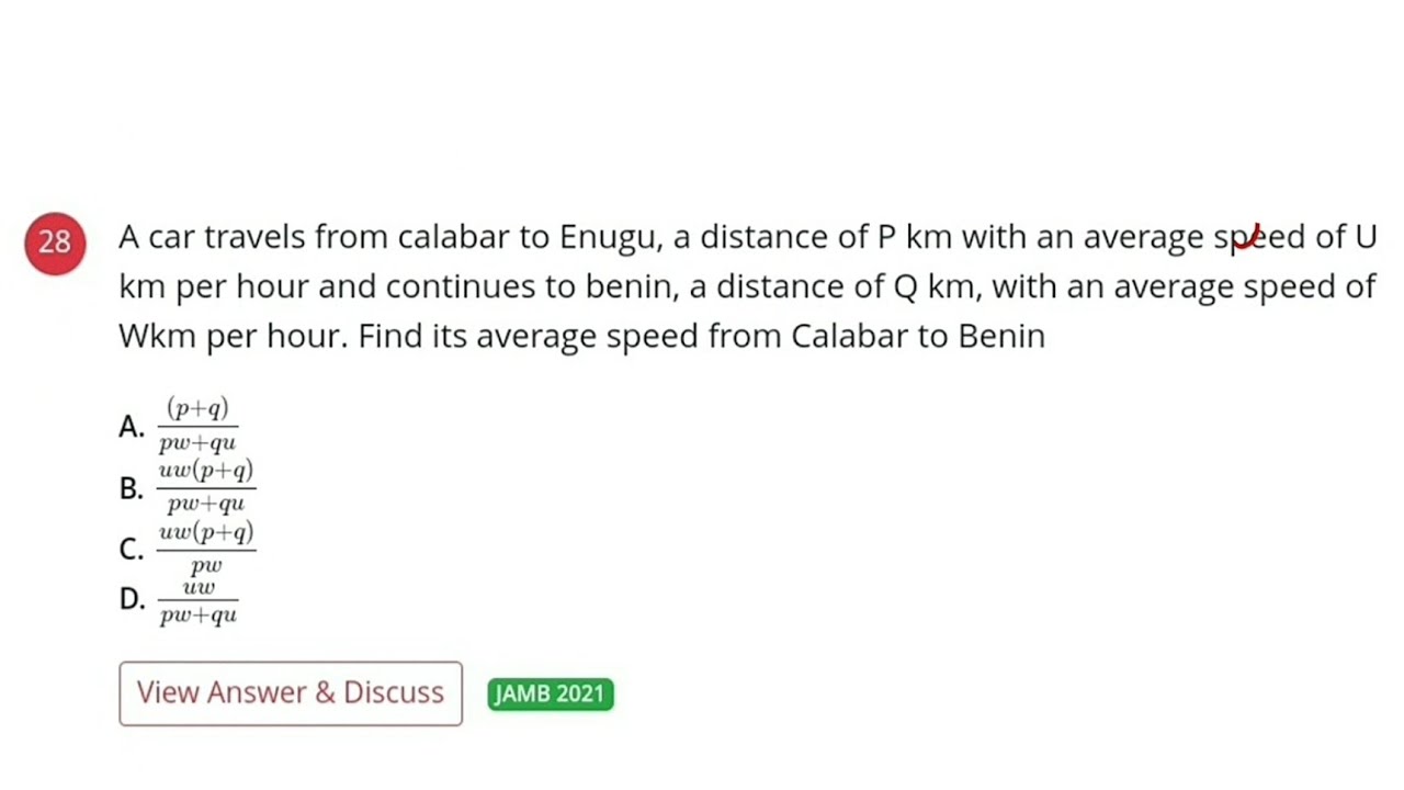 2021 JAMB Question 28 | Speed