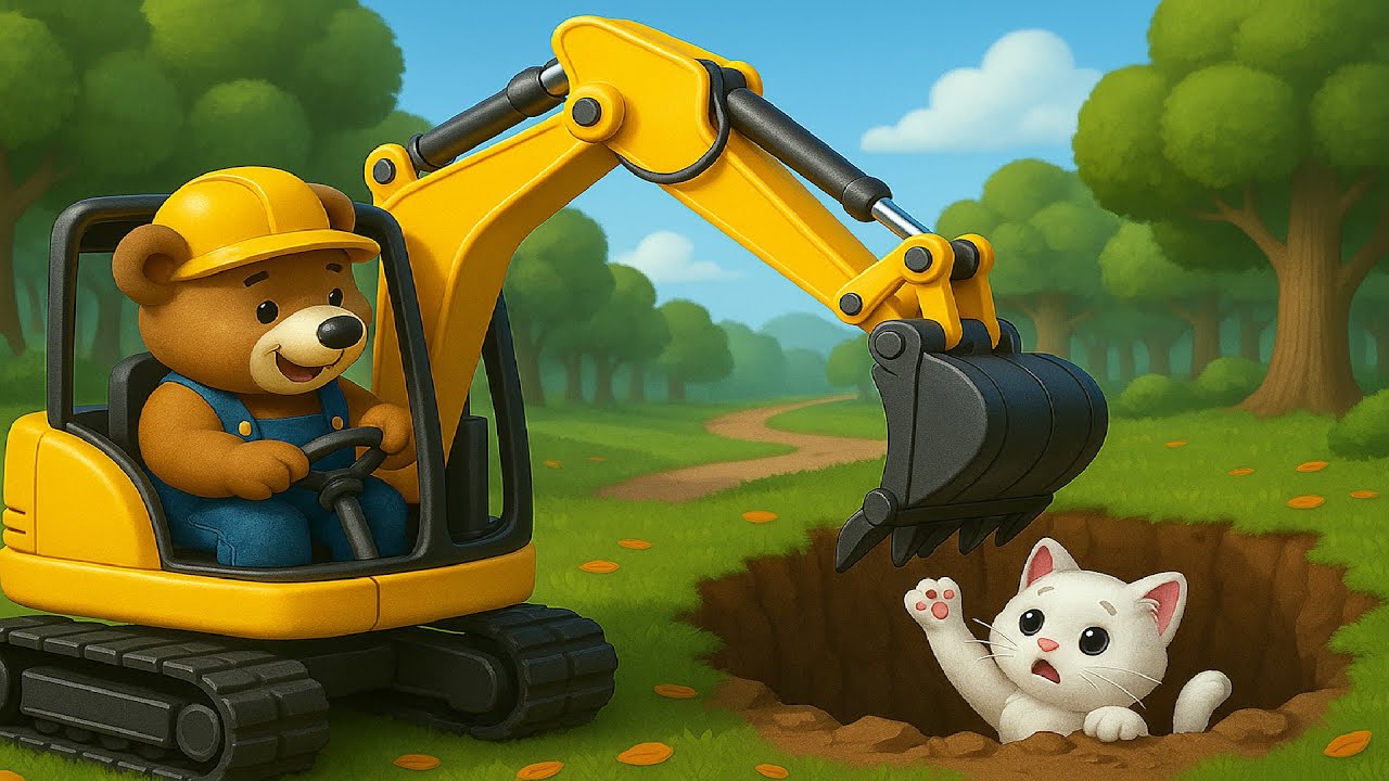 Farm Work: Bear Hero to the Rescue: Excavator Saves Kitten in Forest Emergency!!