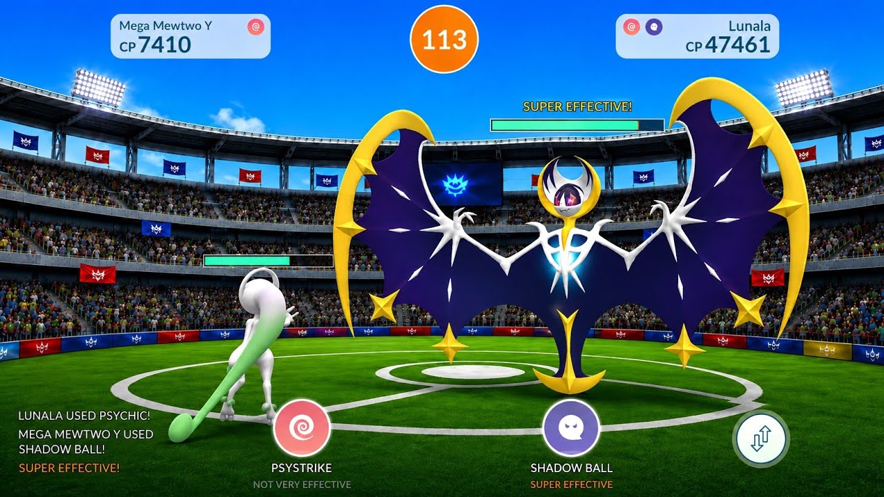 Lunala Solo with Only Mega Mewtwo Y 🌀 | Pokemon Go |