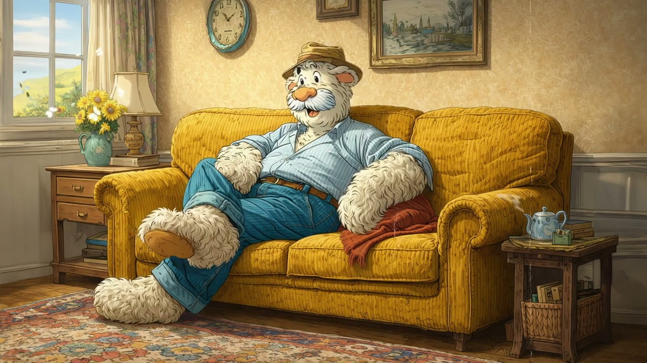 Sunny Couch Mornings — Mr. Wooldies Enjoys a Quiet Day at Home ~ Oldies Playing in Another Room