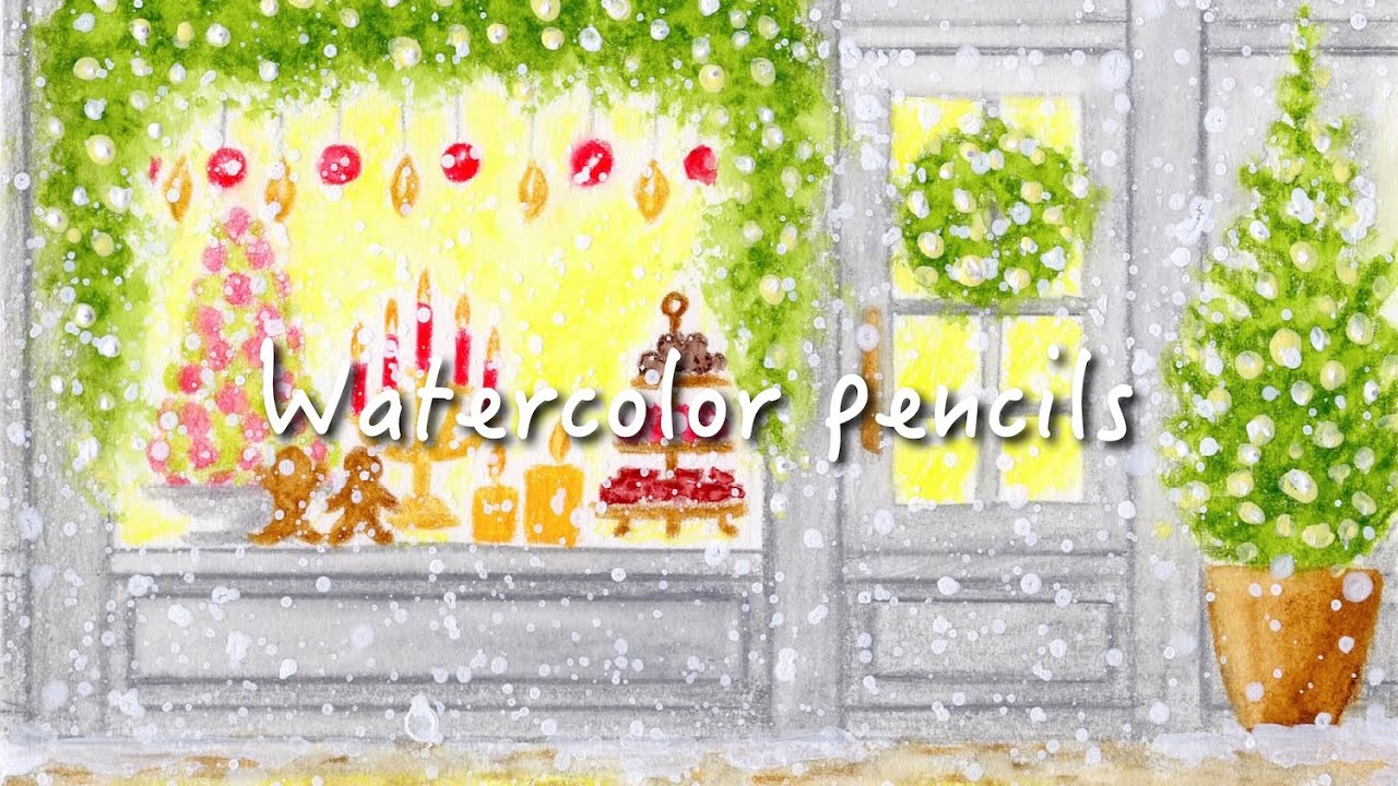 【水彩色鉛筆】 風景画 クリスマスの街角