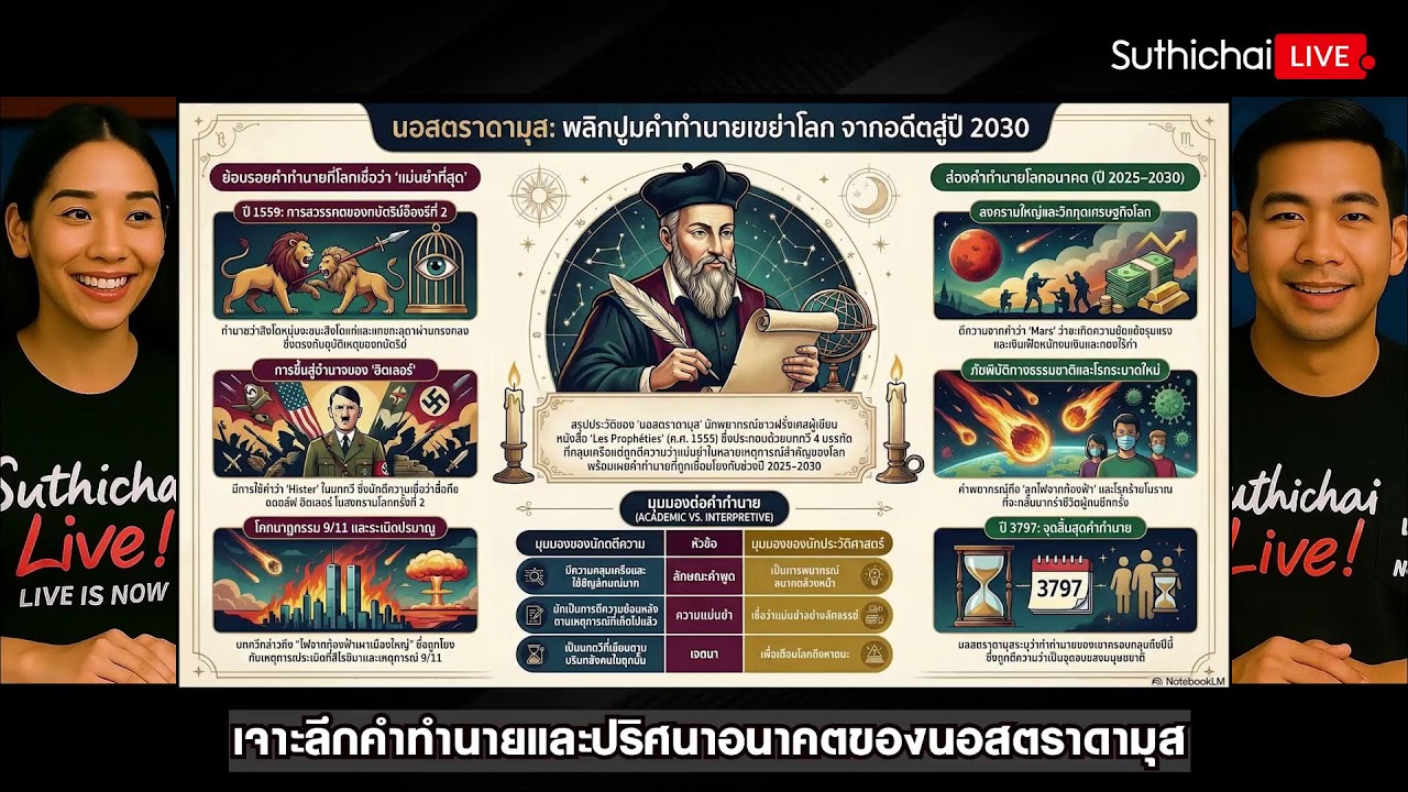 เจาะลึกคำทำนายและปริศนาอนาคตของนอสตราดามุส : Suthichai Live 18-3-69