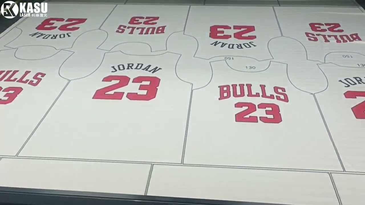 Kasu laser cutter laser cuts basketball jerseys