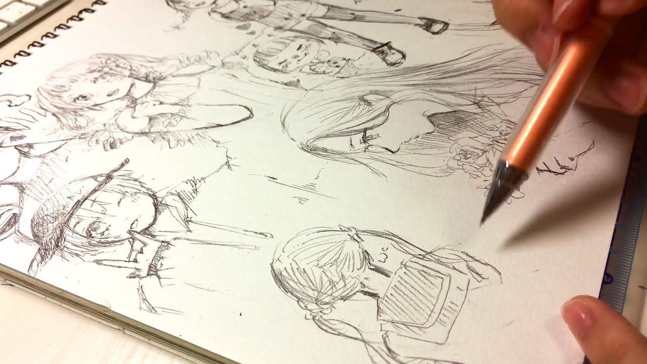 【アナログ】自由に〜女の子たち描いてみた🍊【1ページ】