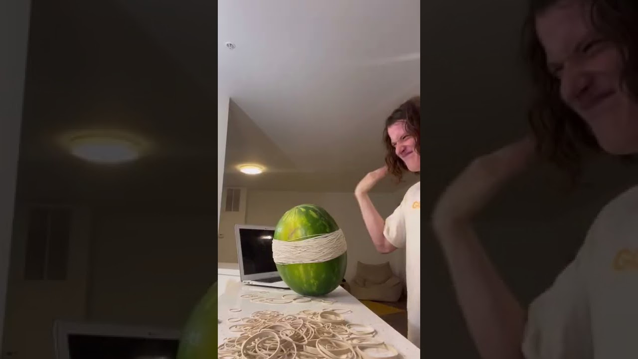 CAN RUBBER BANDS MAKE A WATERMELON EXPLODE? (i broke my iphone at the end) #Shorts