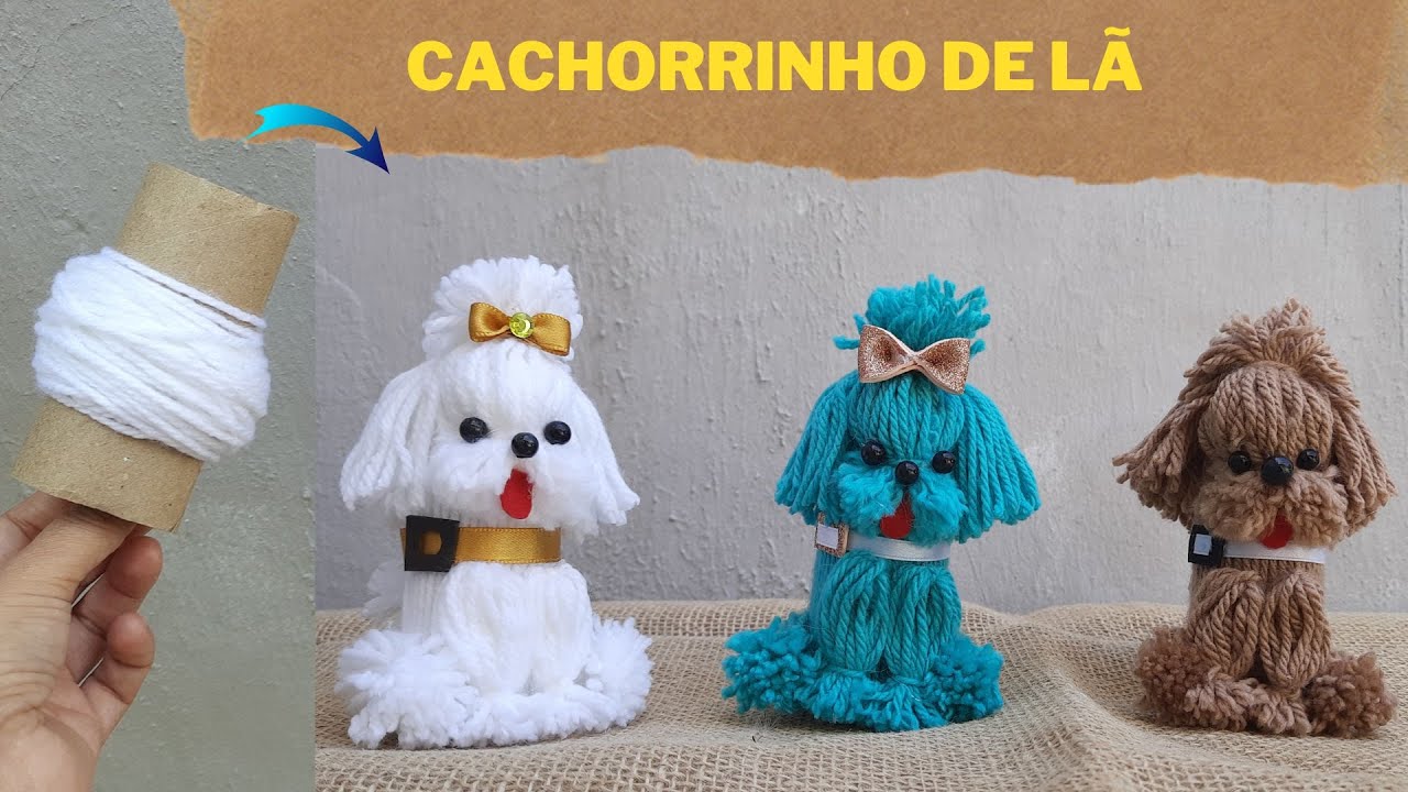 Cachorrinho feito de Lã e Rolo de Papel Higiênico. Faça vc mesmo🐶🦴