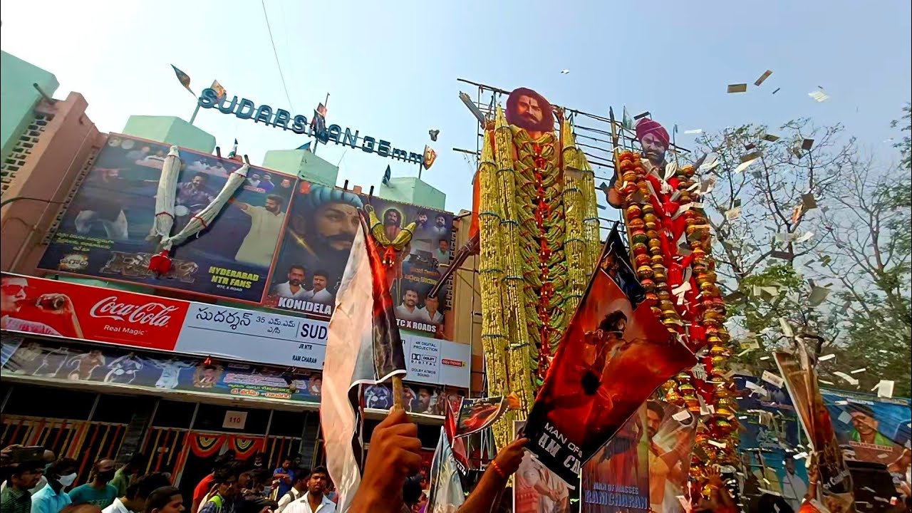 Rrr fans hungama at Sudarshan Theatre RTC X Road | RRR movie Hangama