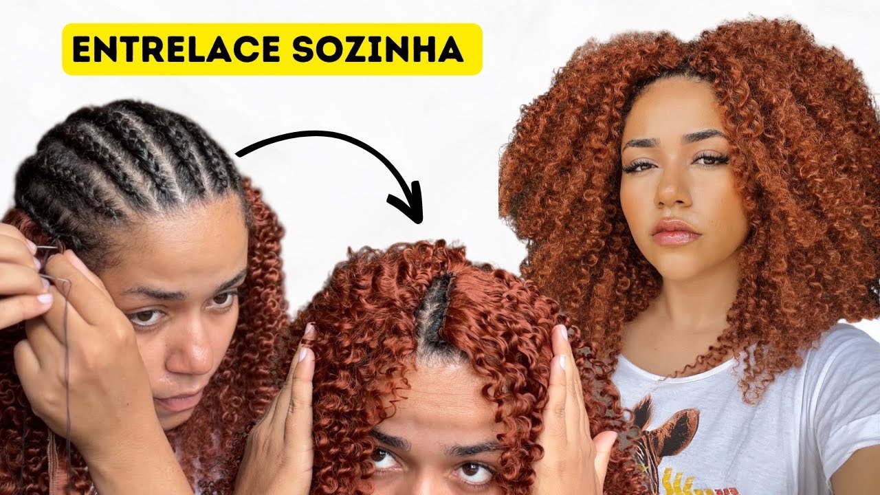 Entrelace cacheado orgânico sozinha  em casa