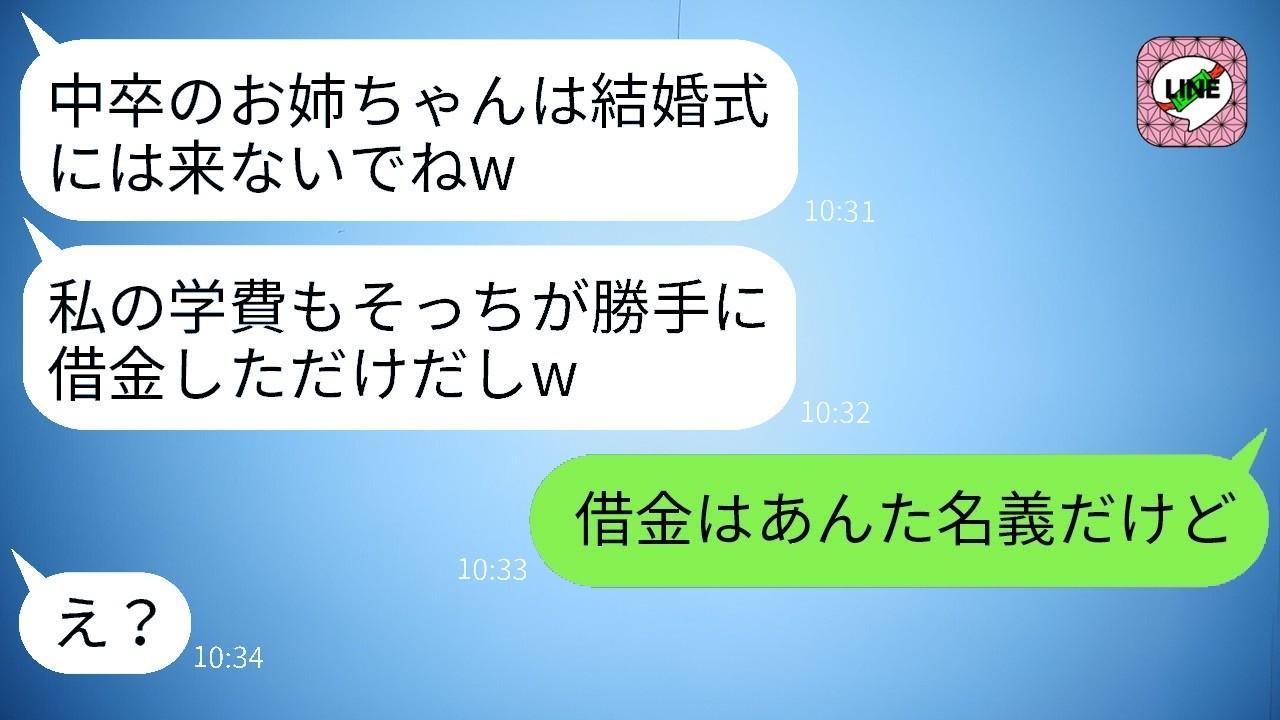 妹を大学まで行かせるため高校中退して働いた姉。なのに妹は「学歴ない人は家族と思えないw」と絶縁→結婚式の日に学費の明細を渡したら大騒ぎにwww