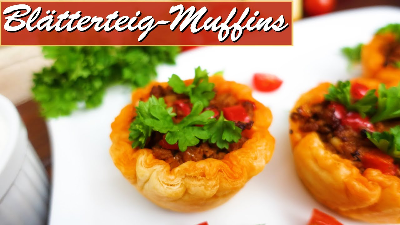 herzhafte Blätterteig Muffins mit Hackfleisch und Käse