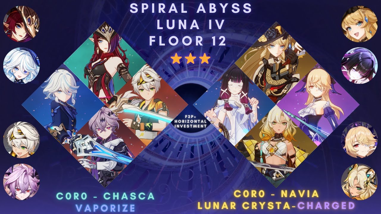 Spiral Abyss LUNA IV | F12 -  9⭐: C0R0 Chasca Vaporize & Navia Lunar Crysta-Charged | Genshin Impact