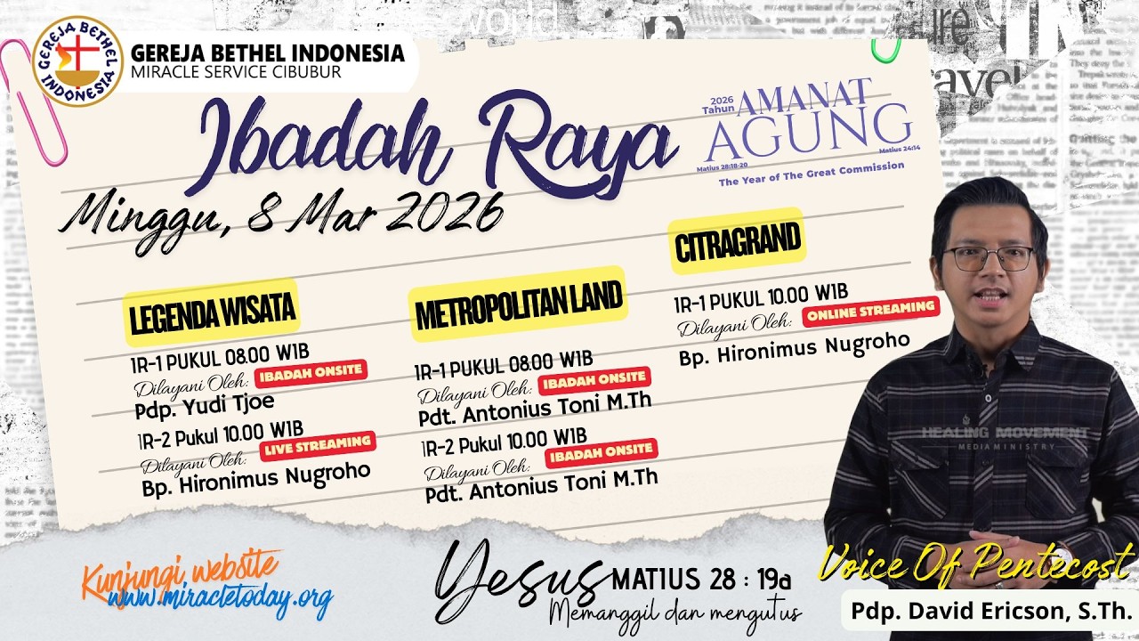 IBADAH RAYA MINGGU, 8 Maret 2026 Pukul 10.00 WIB