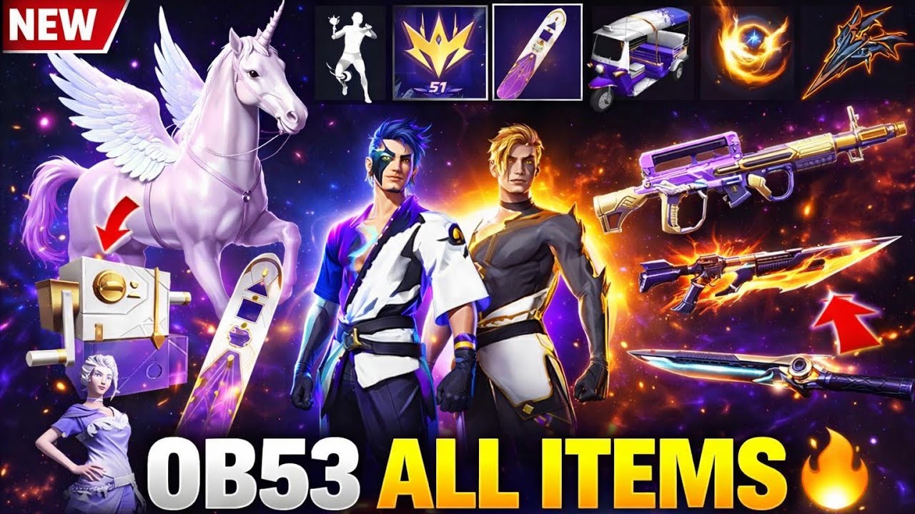 OB53 All Collection Items Review | OB53 Update Booyah Pass 🔥 Free Fire OB53 All Items Bundle Gun 
