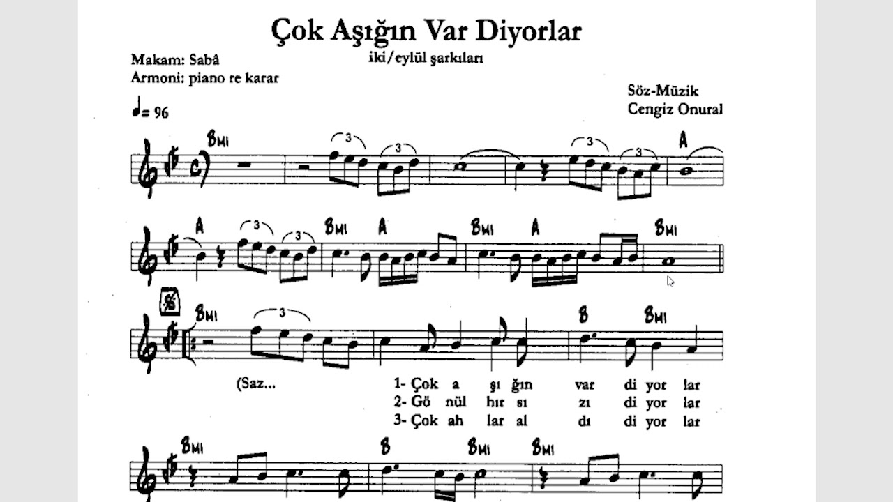 ÇOK AŞIĞIN VAR DİYORLAR SABA ŞARKI SOLFEJ
