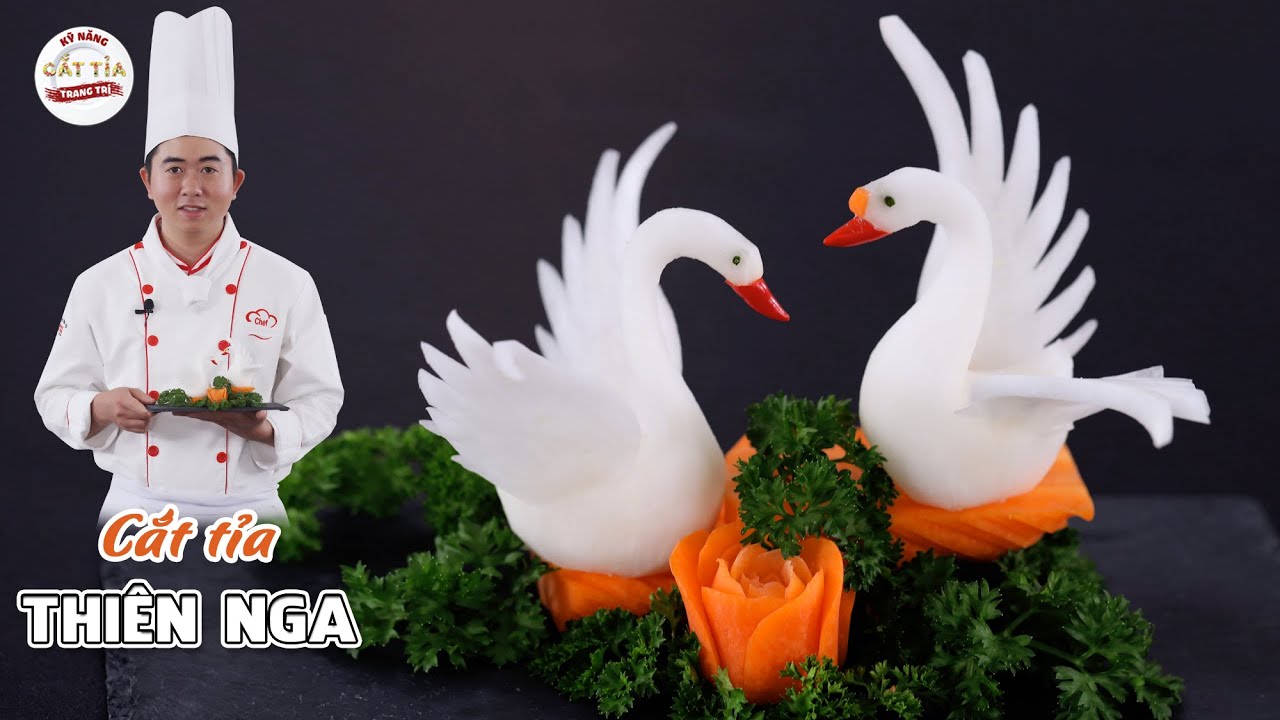 Cách cắt tỉa Thiên Nga từ củ cải trắng đẹp mắt và đơn giản - Carving White radish Swan