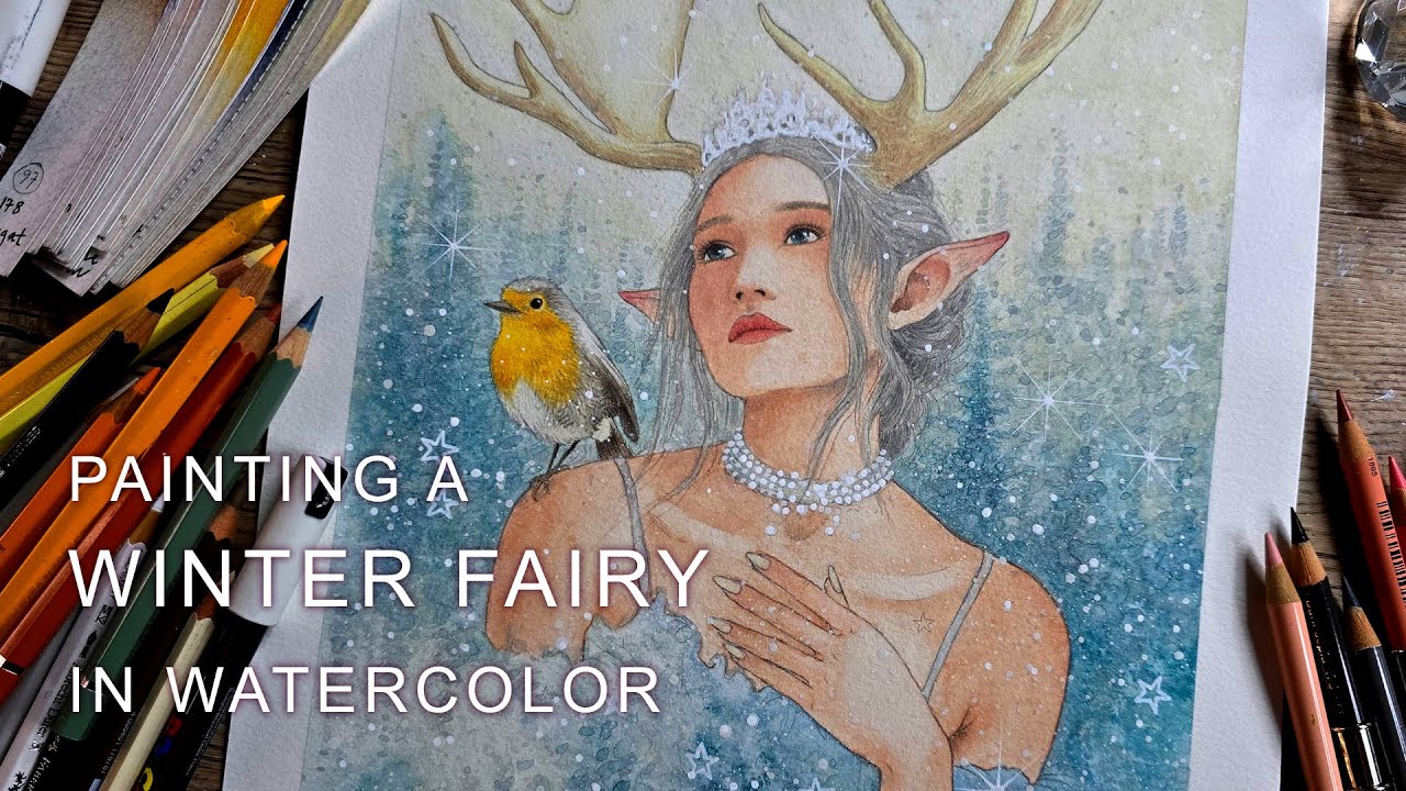 Painting a Winter Fairy in Watercolor - full time lapse