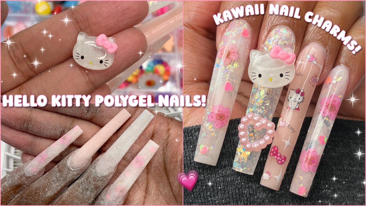 ДЛИННЫЕ ПОЛИГЕЛЕВЫЕ НОГТИ HELLO KITTY! ПРОБУЕМ НОВЫЕ ПОЛИГЕЛИ В БАНОЧКЕ | Урок по маникюру Kawaii
