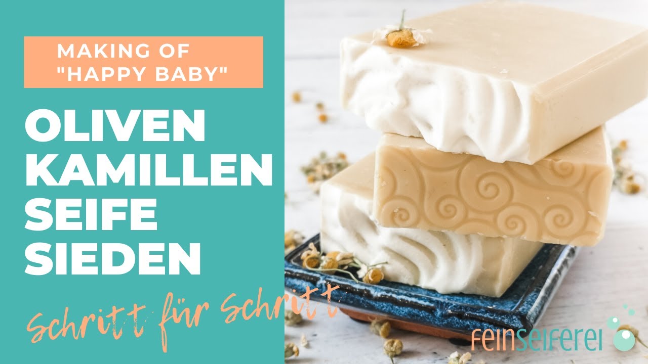 Seife selber machen: sanfte Oliven-Kamillen-Seife Cold Process sieden - making of Happy Baby Soap