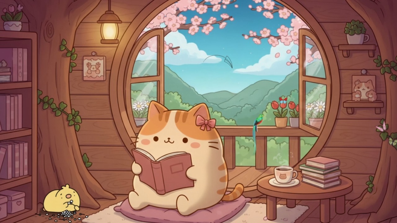 Mochi’s Cozy Treehouse Reading 🌸📖 Soft Lofi Beats to Relax & Study 🍃 Peaceful Nature Vibes