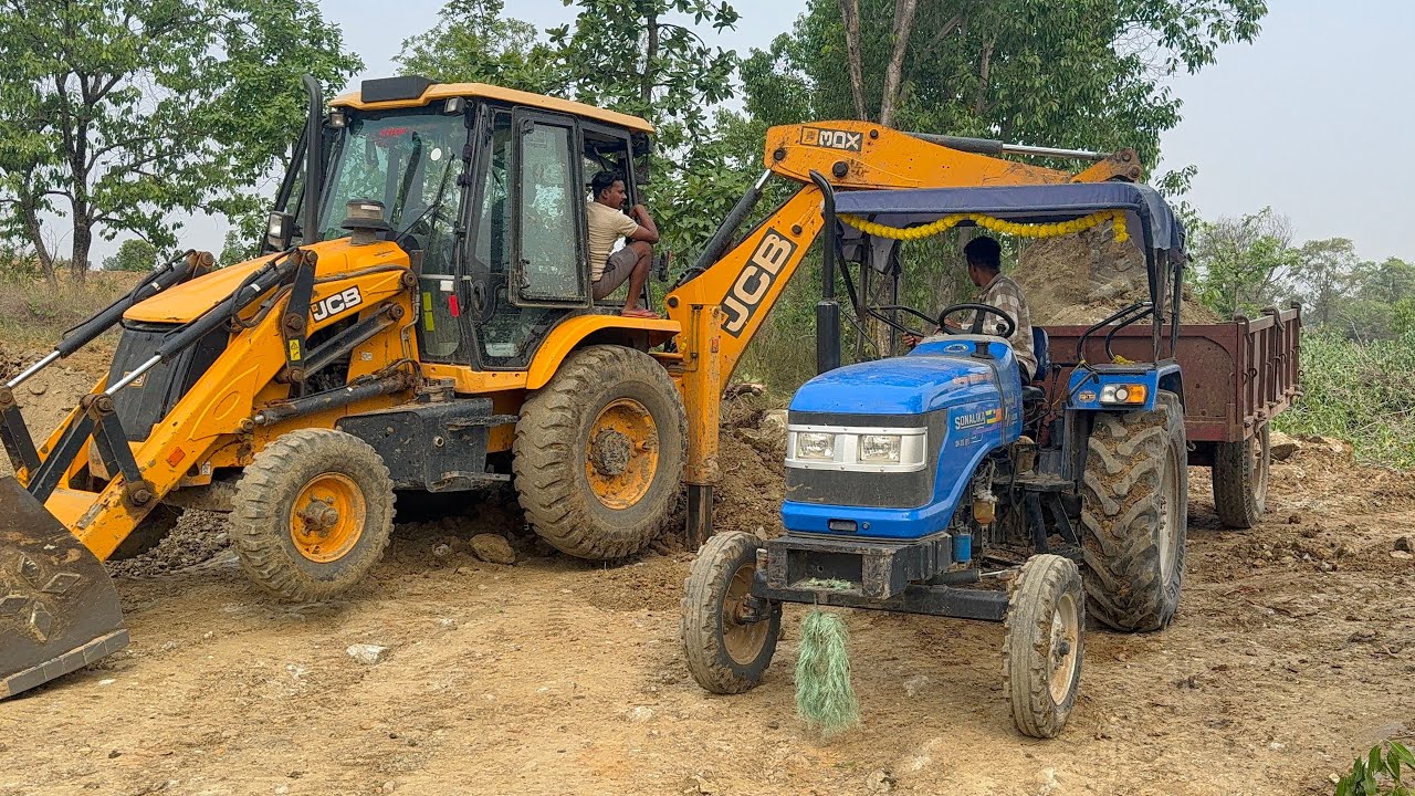 JCB Loading Mud Sonalika Mahindra Trolley Standing mud Working l JCB working video l JCB 3Dx working