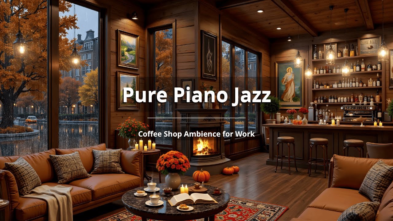 NO ADS | Cozy Autumn Caf&eacute; Jazz Piano 🍁 Relaxing Jazz Piano & Rain Sounds for Study and Relaxation