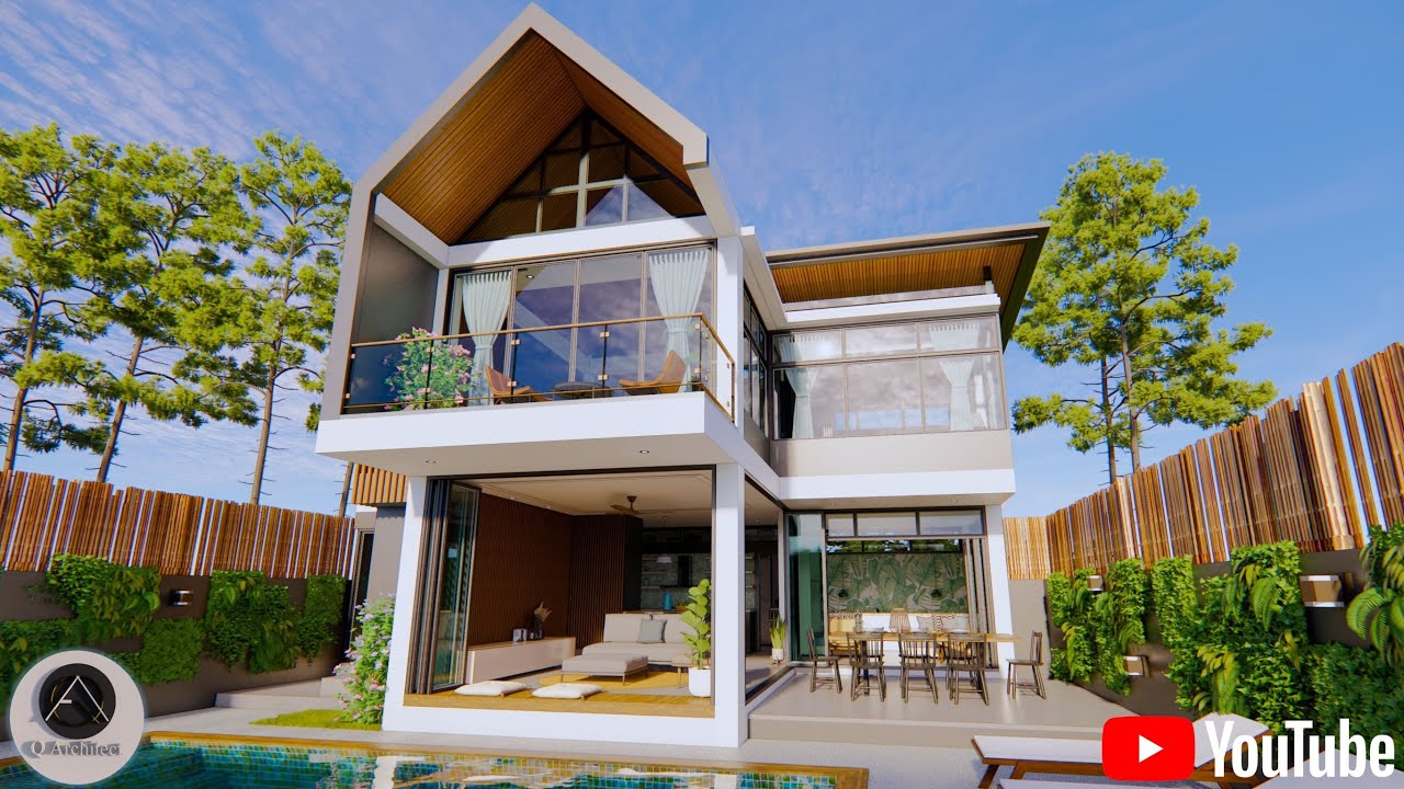 HOUSE DESIGN FOR SMALL MODERN TROPICAL HOUSE WITH SWIMMING POOL by Q Architect