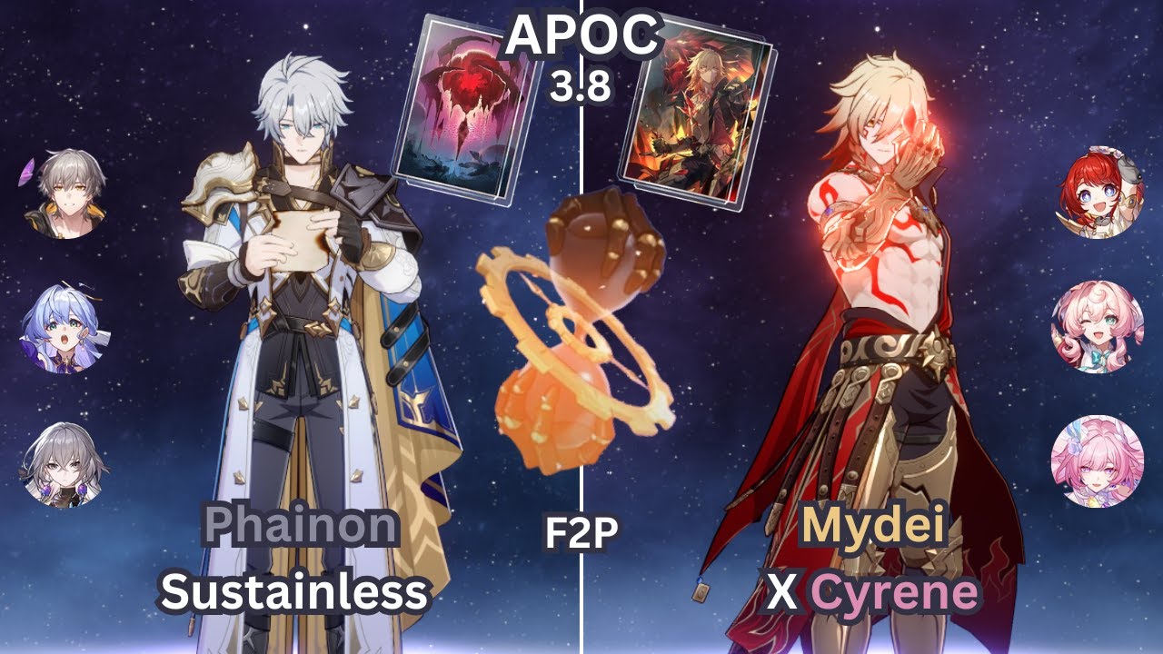 E0 Phainon Sustainless & E0 Mydei X Cyrene | Apoc Shadow 3.8 | 3 Stars | F2P | Honkai Star Rail