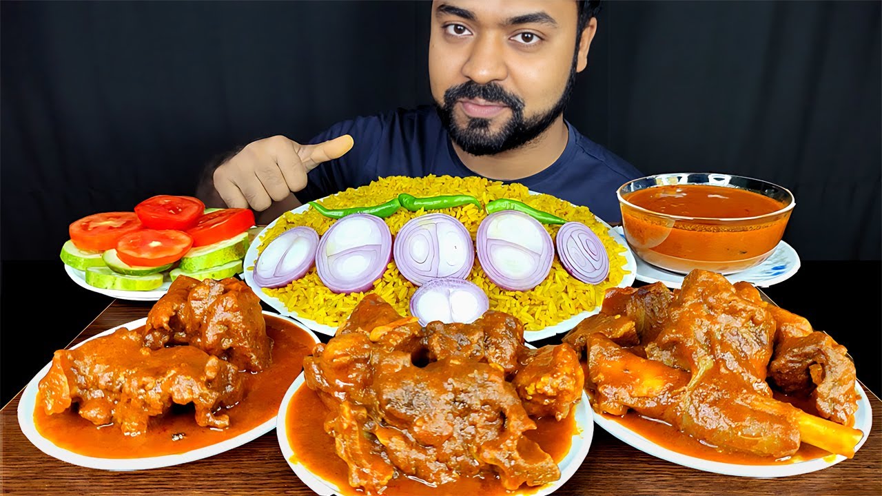 SPICY DESI STYLE MUTTON CURRY, BHUNA KHICHURI, CHILI, SALAD, RICE, GRAVY MUKBANG ASMR EATING SHOW ||