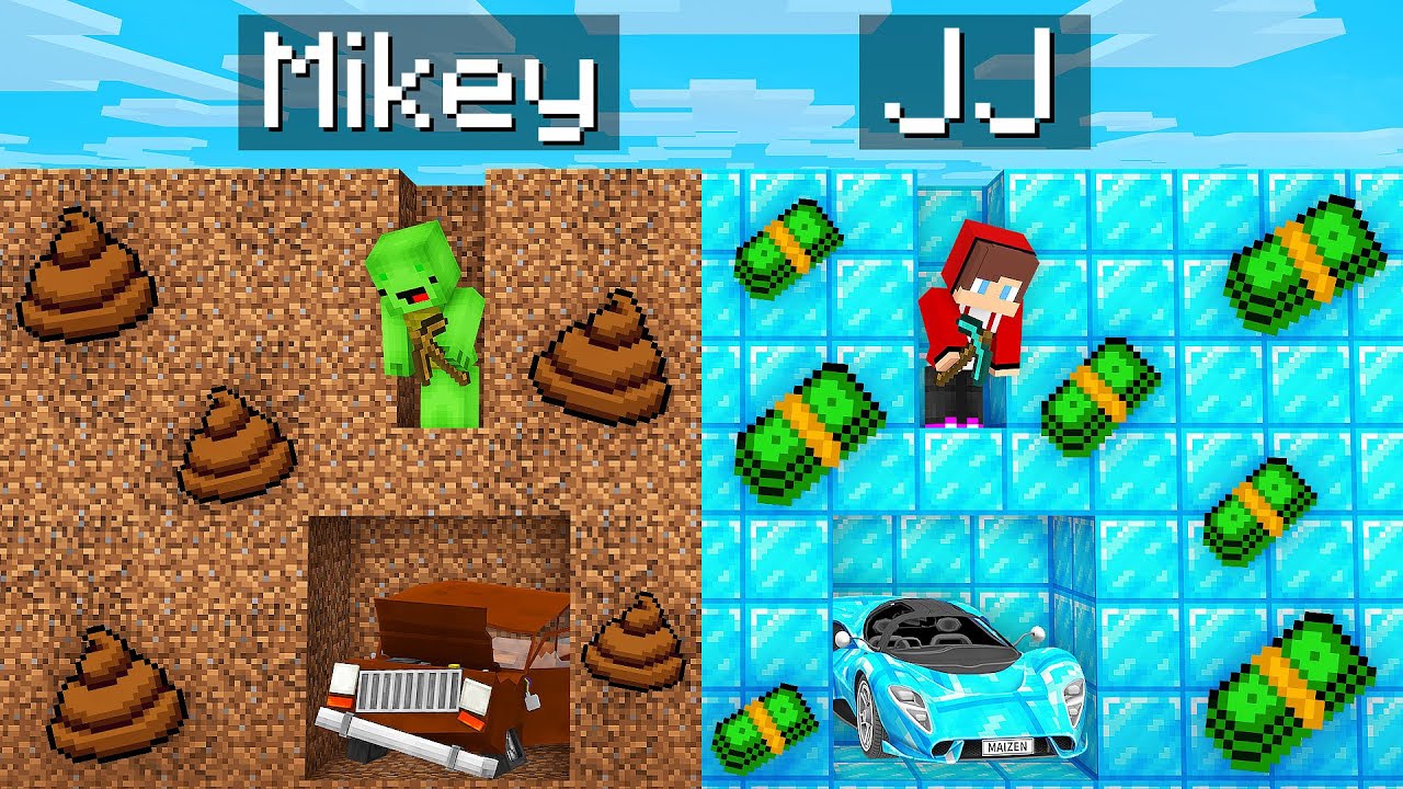 Mikey POOR Cave vs JJ RICH Cave Battle in Minecraft (Maizen)