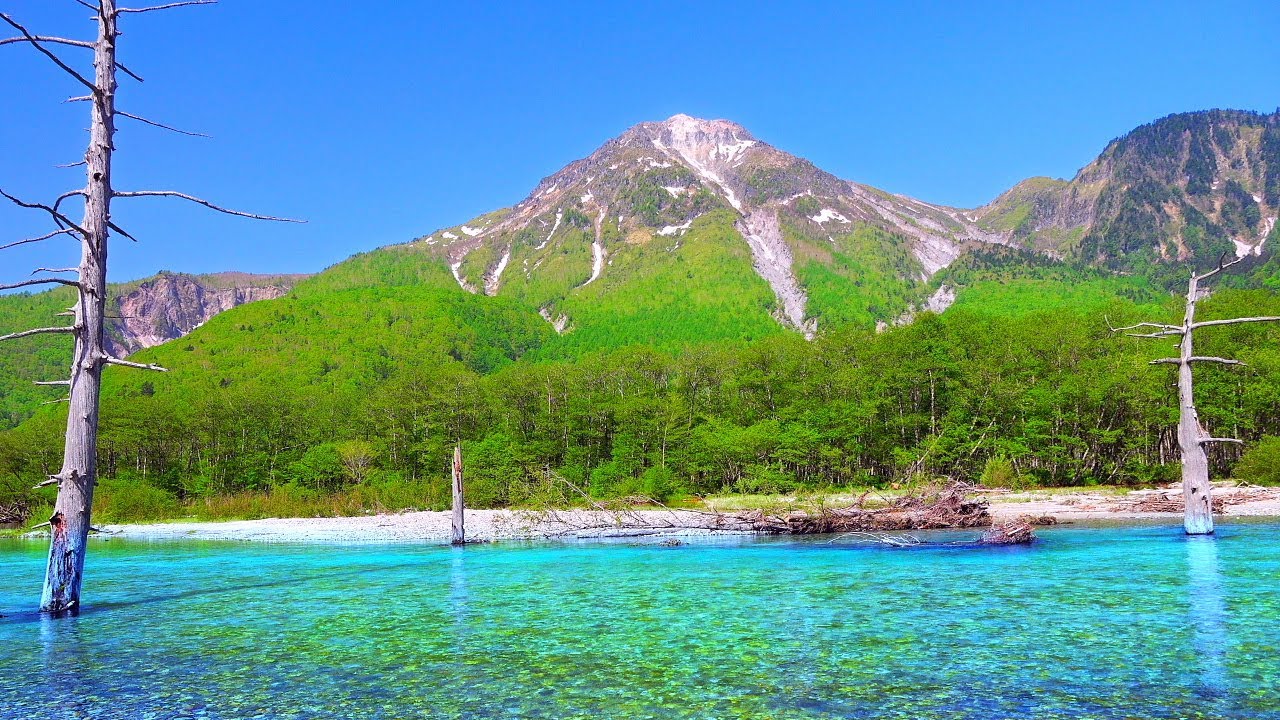 4K映像  絶景「新緑の上高地 梓川と焼岳 大正池上流」 日本の美しい四季 長野県松本市 5月下旬 自然風景
