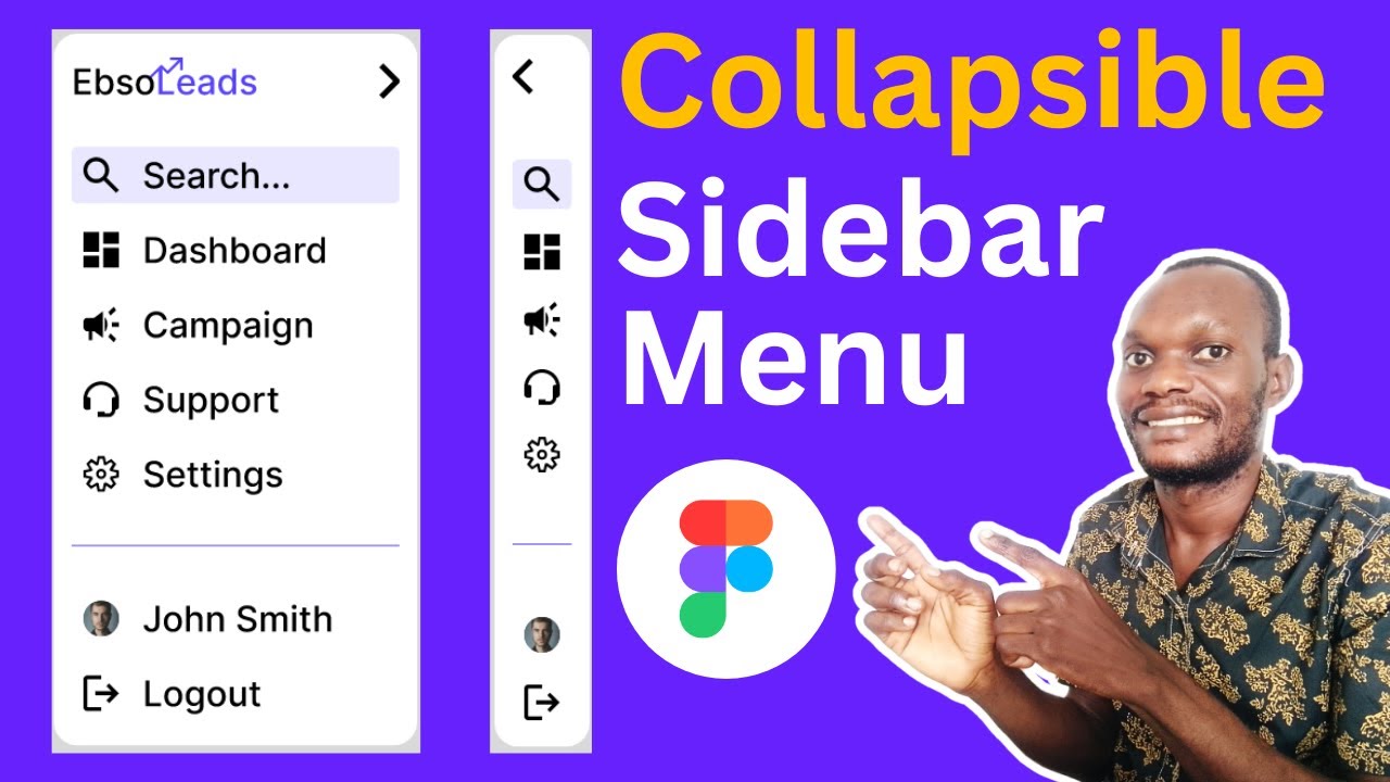 Collapsible Sidebar  Menu UI/UX Design  In Figma Using Auto Layout, Components And Figma Prototype