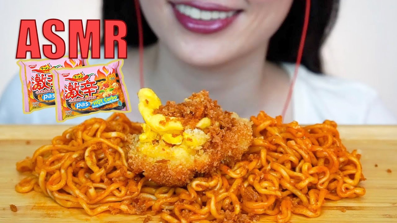 ASMR EATING SOUNDS NISSIN GEKIKARA RAMEN HOT CARBONARA + FRIED EGG | NO TALKING | ASMR INDONESIA