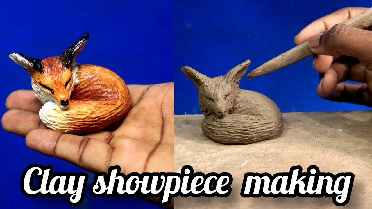 Clay fox making and colouring | showpiece making for home | miniature clay modelling very easy