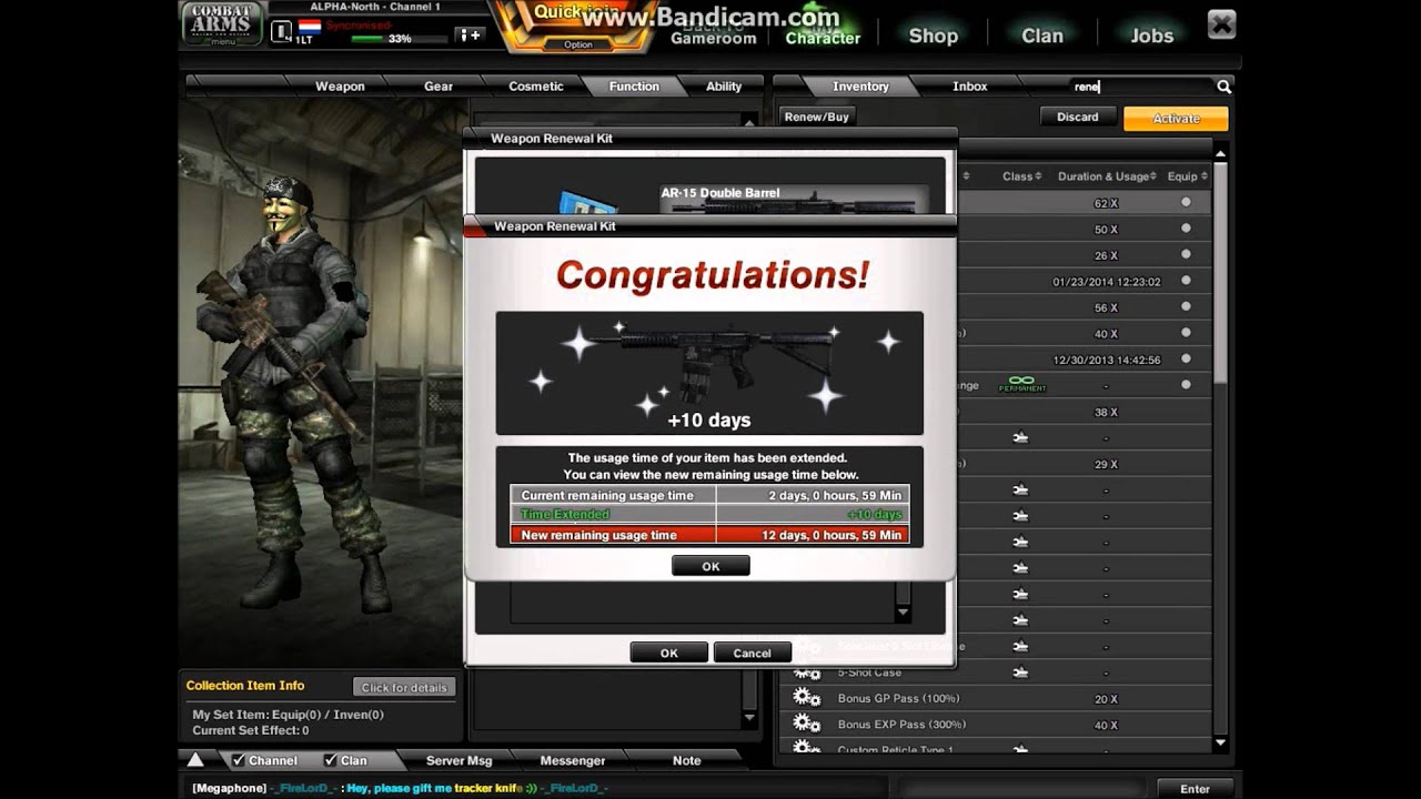 Combat Arms Syncronised- Spending 700K NX- Buying lots of perms, renewal kits and transport lockers