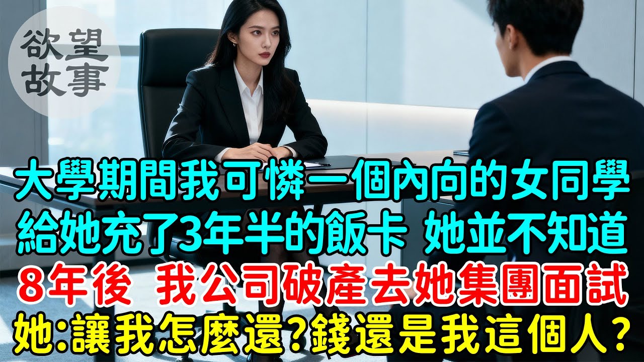 大學期間我可憐一個內向的女同學給她充了3年半的飯卡，她並不知道8年後我公司破產，去她的集團面試，她：讓我怎麼還？錢還是我這個人？我懵了！可我已經有個女朋友了啊！
