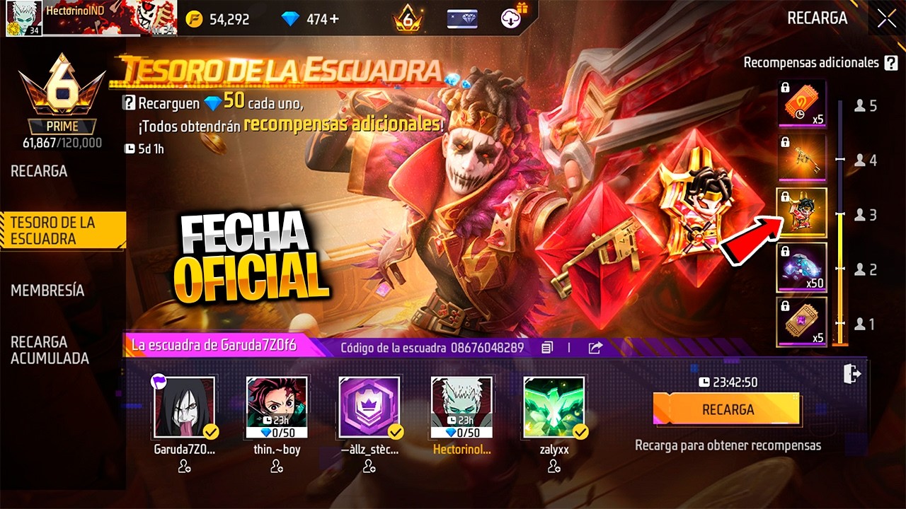 RAPIDO FECHA RECARGA EN ESCUADRA TESORO DE ESCUADRA RAMADAN 2026 PARA FREE FIRE LATAM