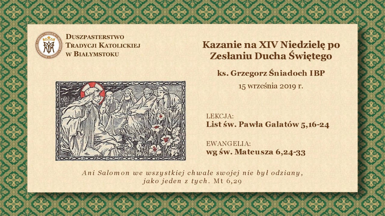 O PRÓŻNOŚCI I POŻĄDLIWOŚCI – ks. Grzegorz Śniadoch IBP – 15 września 2019 r.