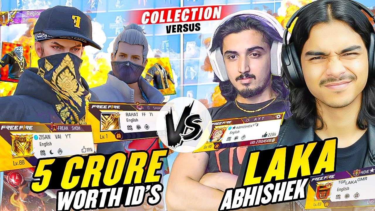 2 Crore ID 😱 Zisan Vai Yt & 00001 Rahat FF Vs Laka Gamer  & Abisek yt😱 Ultimate Collection Battle 😱
