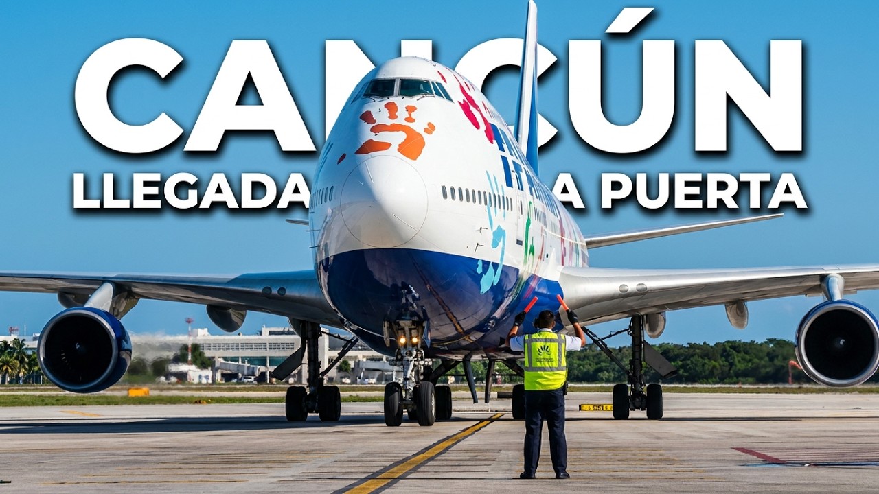 Marshalling a Boeing 747 at Cancún Airport - Señales de llegada a Puerta (Oficial de Operaciones)