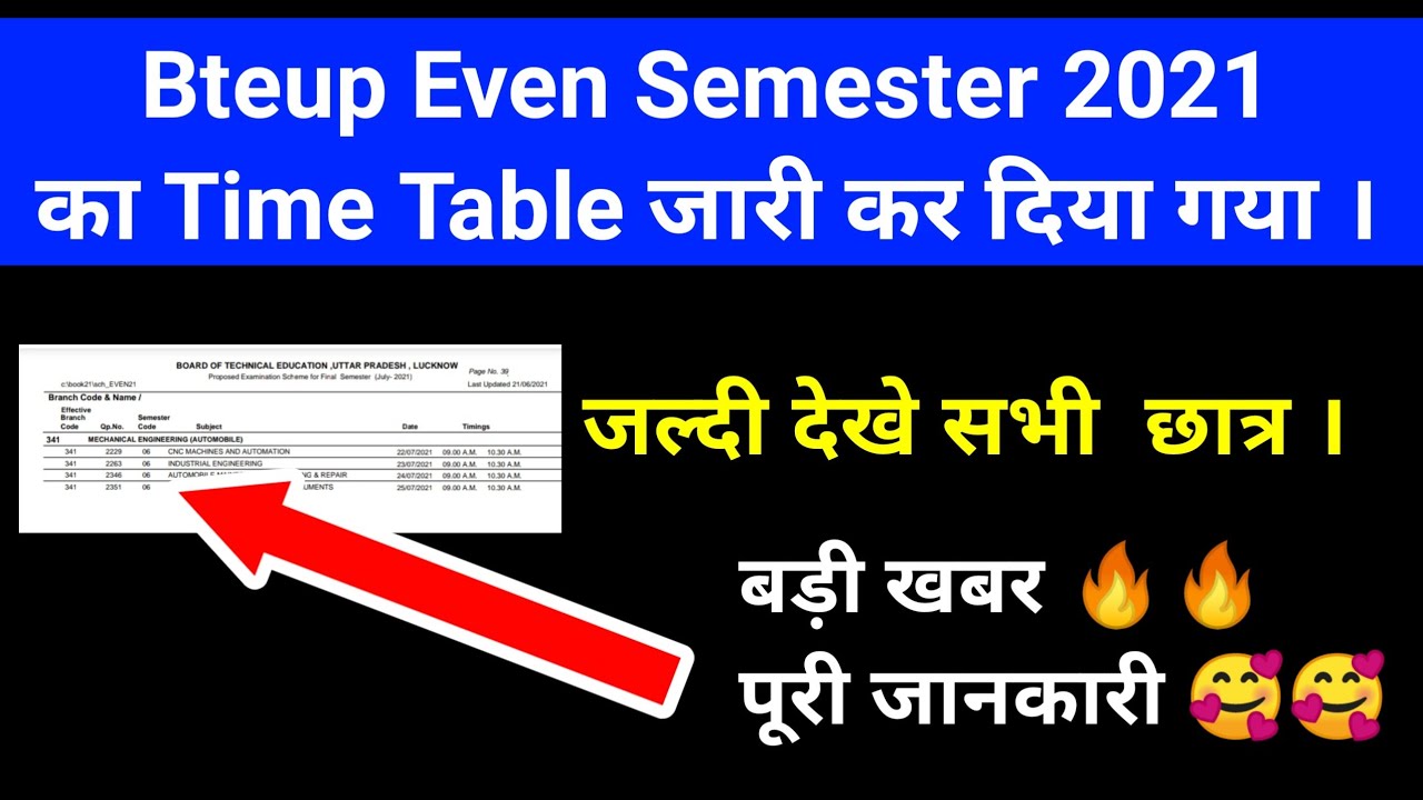Bteup Time Table 2021 Out || 2nd 4th 6th Semester Time Table 2021||