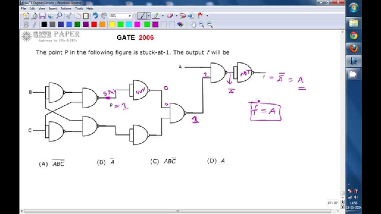 GATE 2006 ECE Combinational logic circuit with Stuck At 1 (SA1) Fault