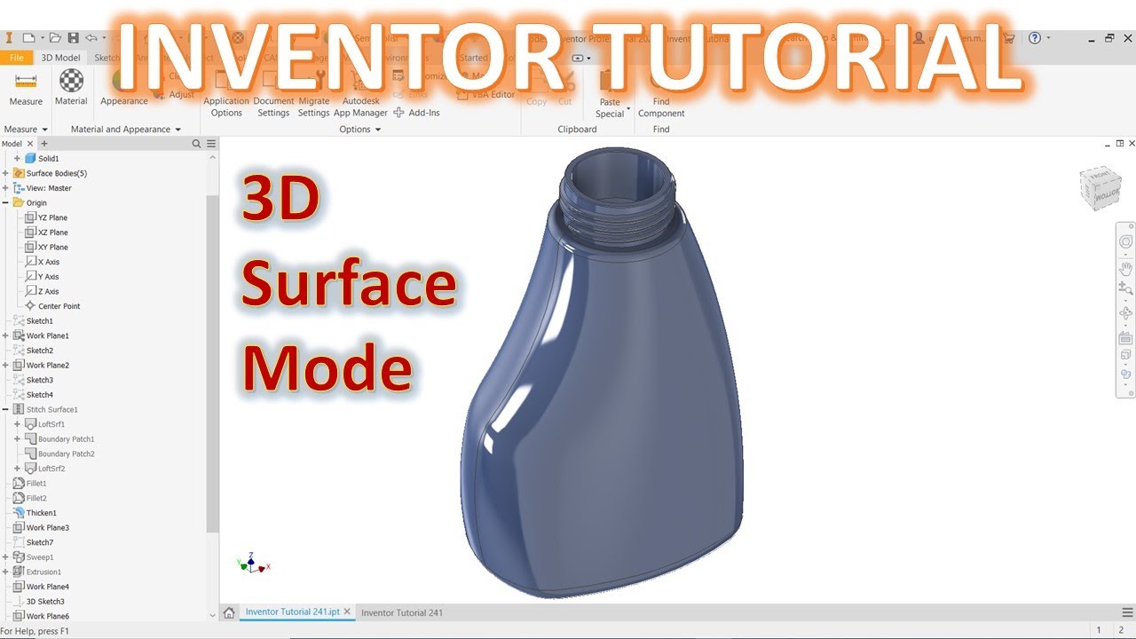 Inventor 2022 Tutorial #241 | 3D Surface Model Basic Beginners