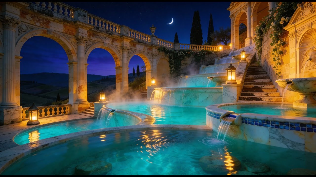 Roman Baths Through the Night 🌙 | Luxury Italian Spa Ambience | Relaxing Water Sounds for Sleep