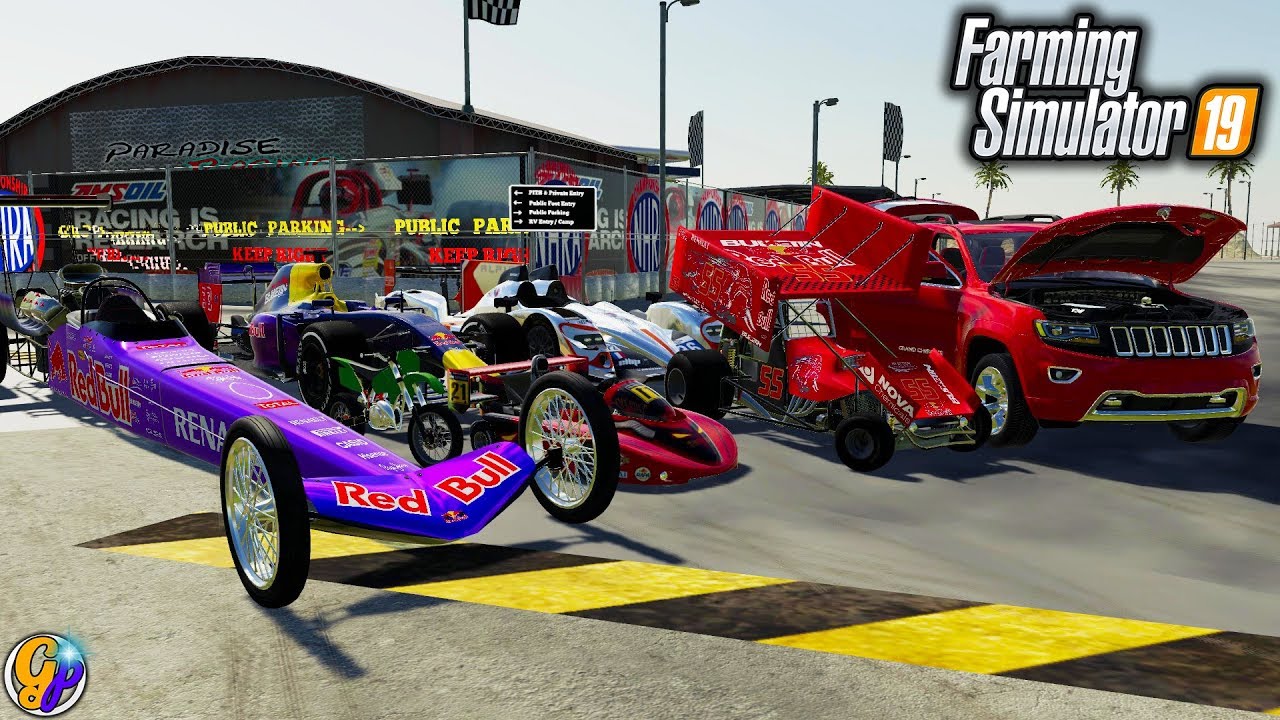 FS19- INSANE DRAGSTER, GO KART AND RACECARS $12,000,000 FARMING SIMULATOR 19