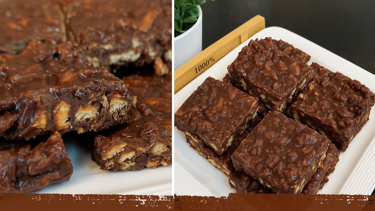 Easy no-bake chocolate biscuit squares recipe || chocolate dessert under 10 minutes || Easy desserts