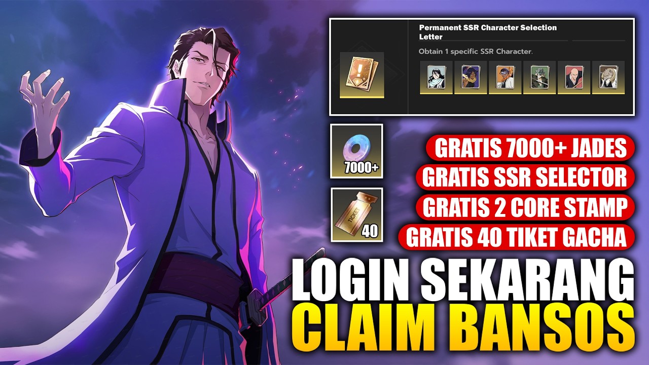 LOGIN SEKARANG! AMBIL BANSOS 7000+ JADE, 40 TIKET & SSR SELECTOR! - Bleach Soul Resonance