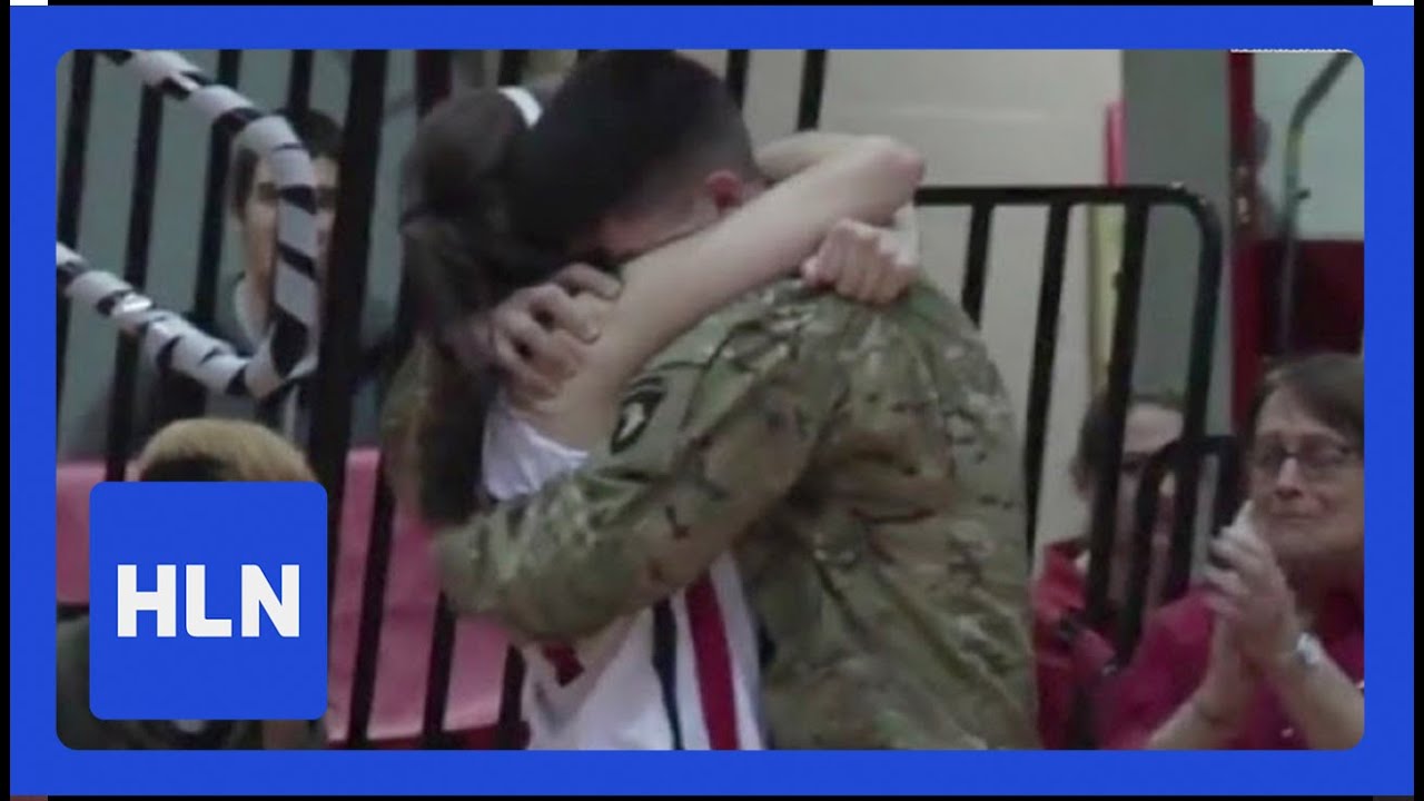 Military brother surprises sister at her last game!